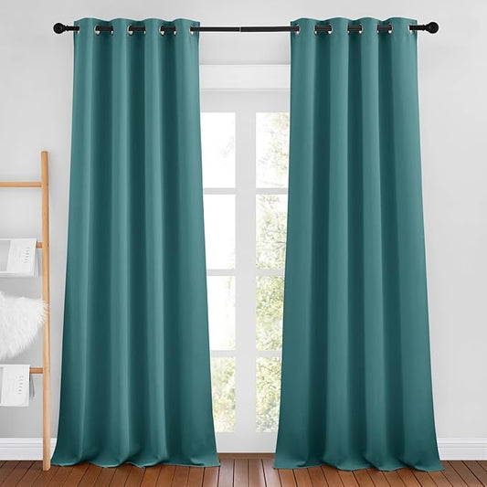NICETOWN Sea Teal Blackout Curtains for Living Room, Grommet Thermal Insulated Window Drapes Room Divider Blinds Sound Reducing for Living Room, W46 x L102, 2 Pieces