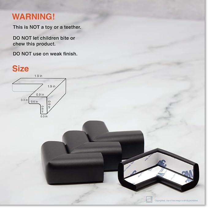 Roving Cove Slim-Fit Corner Edge Protector for Baby Proofing (Small 18ft Edge 8 Corners), Furniture Safety Bumper Guard, Soft NBR Rubber Foam, 3M Adhesive, Onyx Black