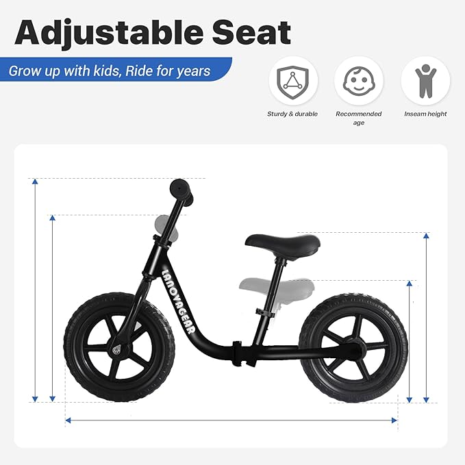 Balance Bike for Toddlers Ages 1.5–5 – No-Pedal Training Bike with Adjustable Seat & Handlebar, Lightweight Frame, Easy Assembly for Boys & Girls