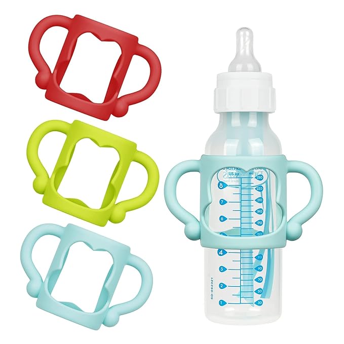 Silicone Baby Bottle Handles, 3PCS Bottle Handles for Dr Brown Narrow Bottles, Easy Grip Handles to Hold Baby Bottle, Easy Carry Handle Lightweight Bottle Handle (Red/Green/Blue)