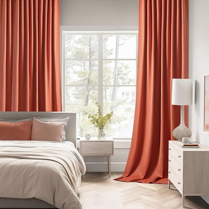 MIULEE Back Tab Burnt Orange Blackout Curtains 90 Inch Long 2 Panels Set for Living Room Bedroom, Fall Terracotta Rod Pocket/Pinch Pleated Thermal Insulated Room Darkening Light Blocking Curtains