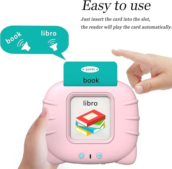 Spanish & English Talking Flash Cards for Toddlers 1 2 3 4 5 6, Audible Toys for Kids to Learn Spanish - 258 Cards and 516 Words(Pink)