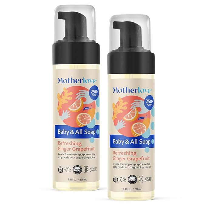 Motherlove Baby & All Soap (2 pack, 7.1 oz) Gentle Foaming All-Purpose Castile Soap Made with Organic Ingredients – Refreshing Ginger Grapefruit