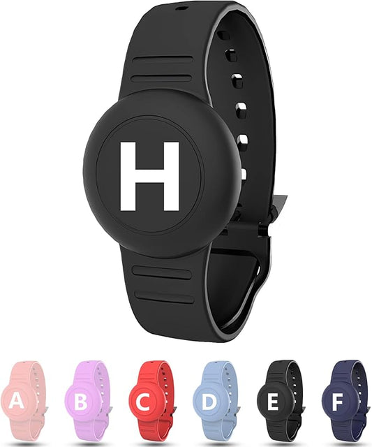 Waterproof Bracelet for AirTag Kids, Personalized Initial Letter Hidden Holder Compatible with Air Tag, Silicone Case for Airtag Adjustable Anti-Lost GPS Tracker for Toddler Child Elder, H