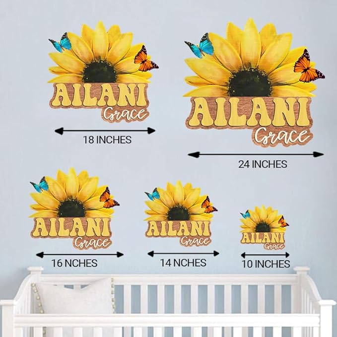 Custom Wooden Sunflower Nursery Name Sign for Girls, Boho Nursery Wood 2 Layer, Baby Name Sign, Baby Shower, Decor Floral, Flower gift/17