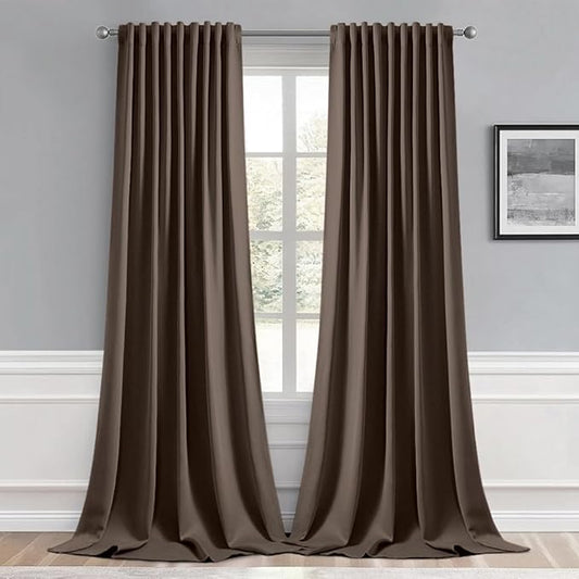 MIULEE Chocolate Brown Back Tab Blackout Curtains 120 Inch Long 2 Panels Set for Bedroom, Rod Pocket/Pinch Pleated Extra Long Thermal Insulated Living Room Darkening Light Blocking 10FT Drapes