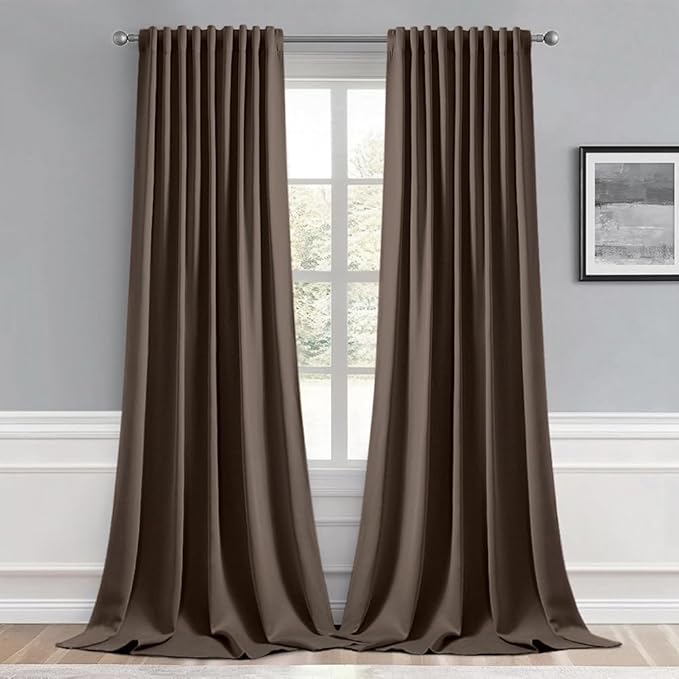 MIULEE Chocolate Brown Back Tab Blackout Curtains 102 Inch Long 2 Panels Set for Bedroom, Rod Pocket/Pinch Pleated Thermal Insulated Living Room Darkening Light Blocking Floor to Ceiling Drapes