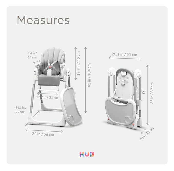 KÜB 3-in-1 Foldable Baby High Chair | Multifunctional Infant High Chairs for Babies and Toddlers | Removable Seat & Tray Easy Clean | 7 Height & 4 Recline Adjustable | 2 Locking Wheels (Grey)
