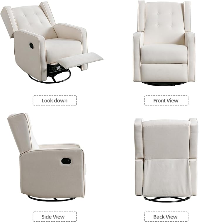 Swivel Rocker Recliner Chair, Nursery Glider Chair, Nursery Rocking Chairs, Manual Reclining Chair, White
