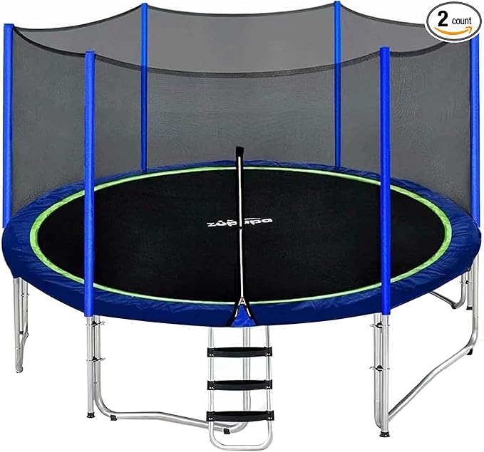 Zupapa Trampolines No-Gap Design 1500 LBS Weight Capacity 16 15 14 12 10 8FT for Kids Children with Safety Enclosure Net Outdoor Backyards Large Recreational Trampoline
