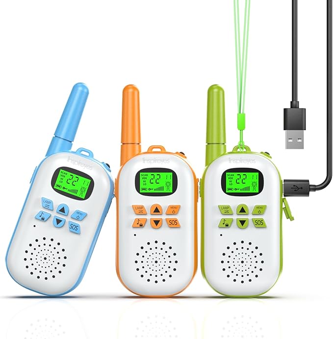 Walkie Talkies for Kids Rechargeable,Toys for Boys and Girls Ages 3-12, 3 Pack Long Range 2-Way Radios, Birthday Gifts,Christmas Stockings, Outdoor Play, Family Games, Hiking Camping Gear