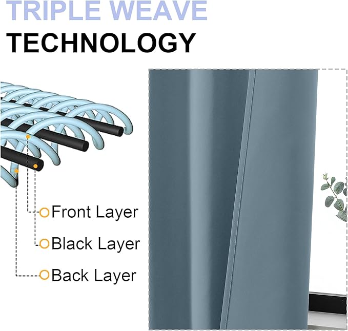 Simplebrand Ava Blackout Curtains for Patio 108 Inches Long 2 Panels Set, Solid Thermal Insulated Room Darkening Rod Pocket Window Treatment Curtains Blackout Drapes, W50 x L108 Inch, Stone Blue