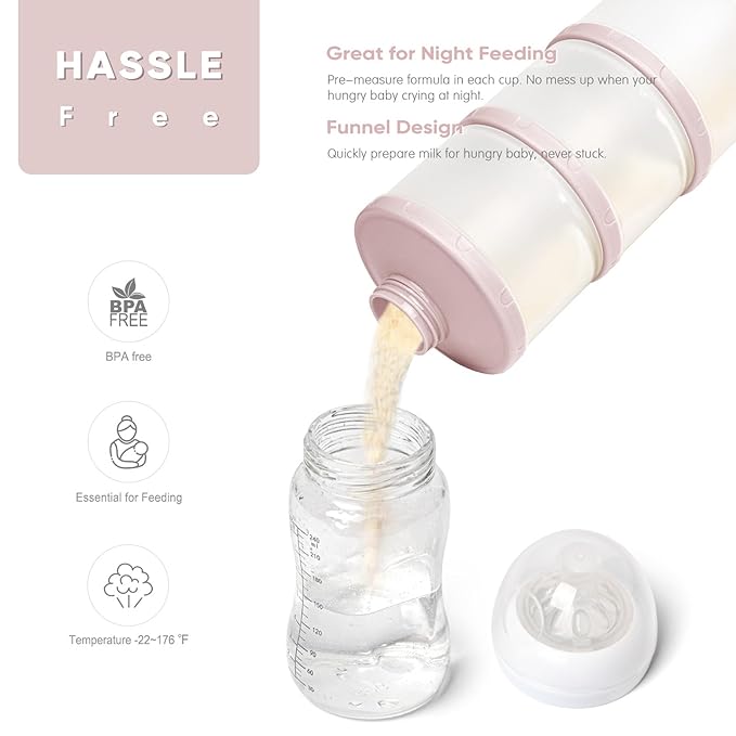 Termichy Stackable Formula Dispenser Portable Milk Powder Container, 2 Pack, Light Pink