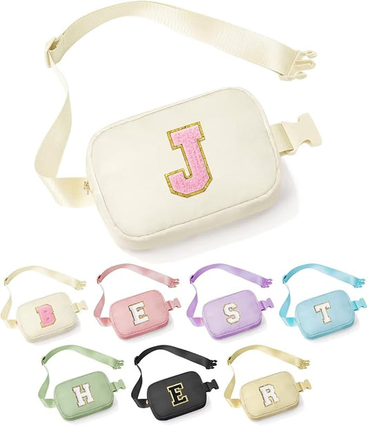 YOOLIFE Birthday Gifts for 3 4 5 6 7 8 9 10 11 12 13 Year Old Girls, Trendy Stuff Gifts for Teen Girls Kids, Initial Crossbody Bag Belt Bag for Women, Beige J