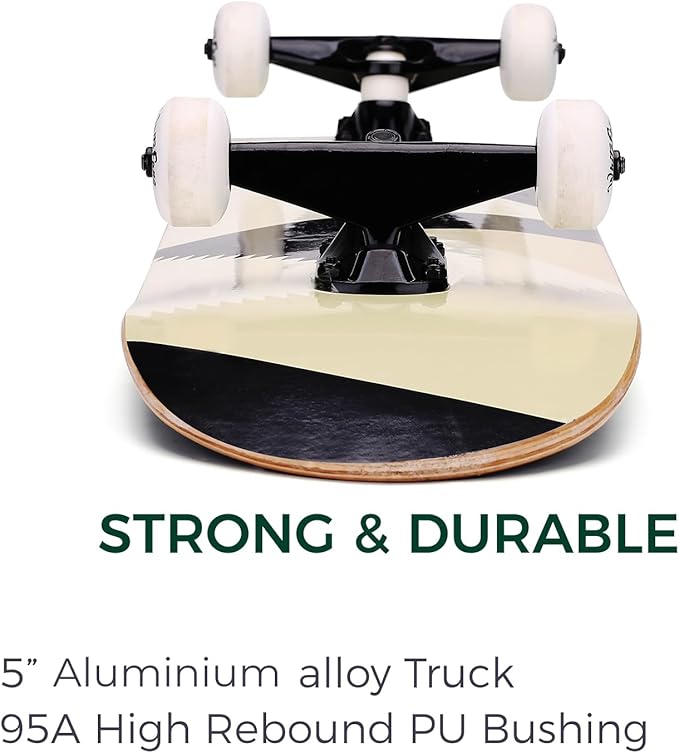 WhiteFang Skateboards for Beginners, Complete Skateboard 31 x 7.88, 7 Layer Canadian Maple Double Kick Concave Standard and Tricks Skateboards for Kids and Beginners