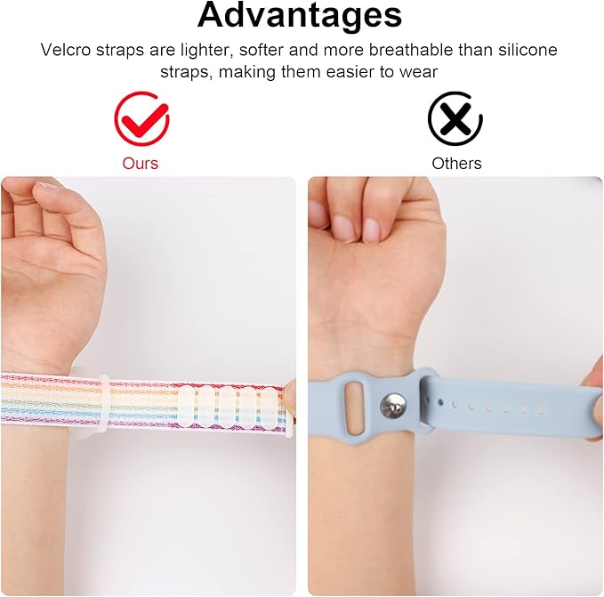 Kids Wristband Compatible with Apple AirTag, Protective Case for Air Tag GPS Tracker Holder with Nylon Bracelet, Adjustable Anti Lost Watch Band for Toddler Child Elder(2PacksRainbowA)