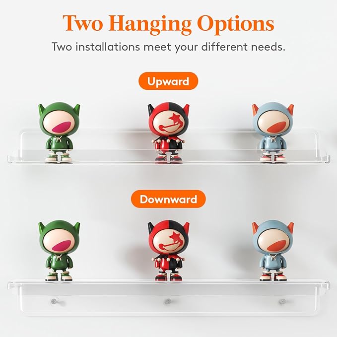 Lifewit Floating Shelves for Wall, 4 Pack 15" Clear Acrylic Shelf Room Decor for Book/Figures/Photo/Makeup in Bathroom, Book Shelf, Living Room, Bedroom, Kitchen Storage and Organization