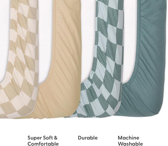 The Peanutshell 4-Pack Organic Fitted Crib Sheet Set - Soft & Breathable Baby Girl or Boy Crib Sheets, 100% Jersey Cotton Nursery Decor, Fit for Standard Mattress Cover- Check