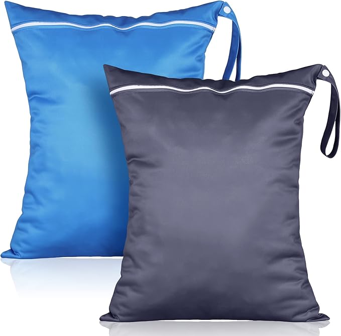 Shappy 2 Pcs Large Travel Laundry Bag Washable Waterproof Wet Dry Large Dirty Clothes Bag Bathing Workout(Solid Gray Blue)