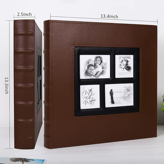 RECUTMS Magnetic Self-Stick Photo Album, DIY Scrapbook 60 Pages Black Inner Page Leather Cover for Wedding Baby Family Graduation Photo Album Holds 3x5 4x6 5x7 6x8 8x10 Photos