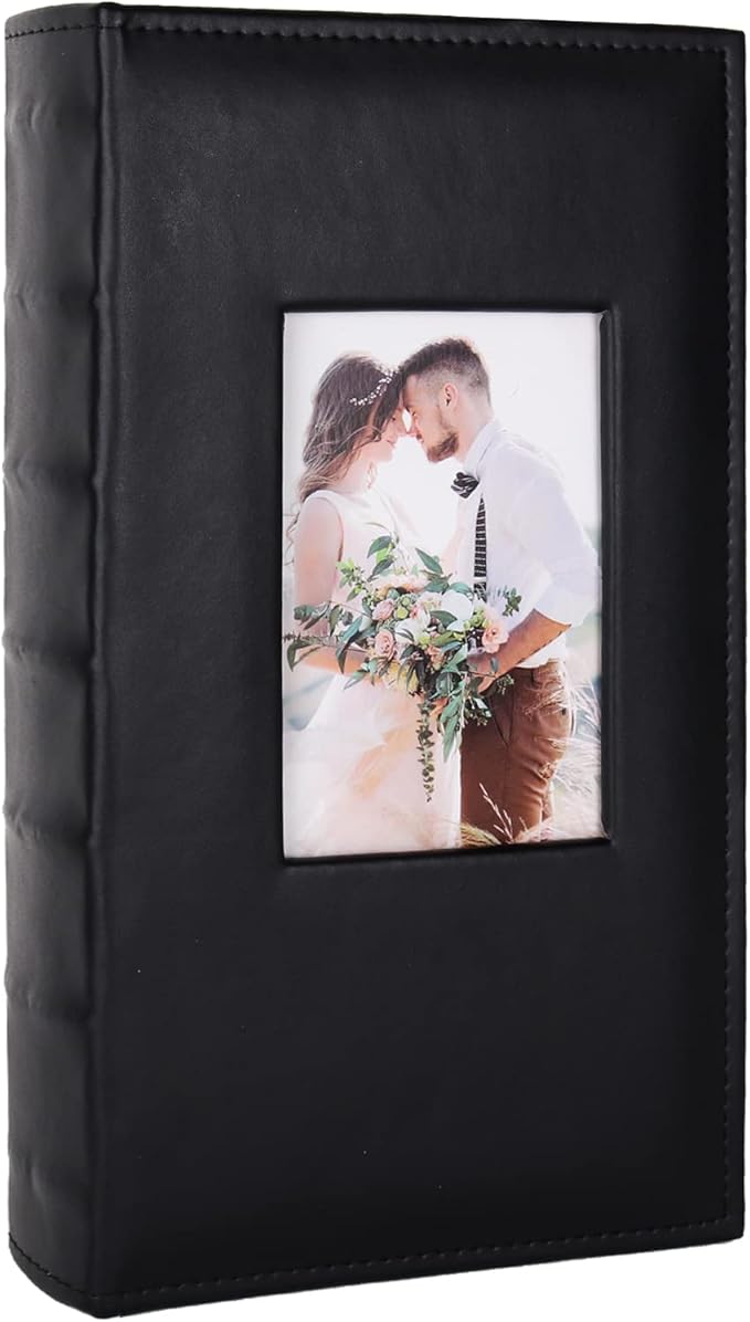 Photo Album 4x6 for 300 Photos Pictures PU Leather Cover Black Inner Page for Wedding Albums Family Photo Book Baby Anniversary Pocket Vacation Birthday Christmas Photo Albums Gift (Black)