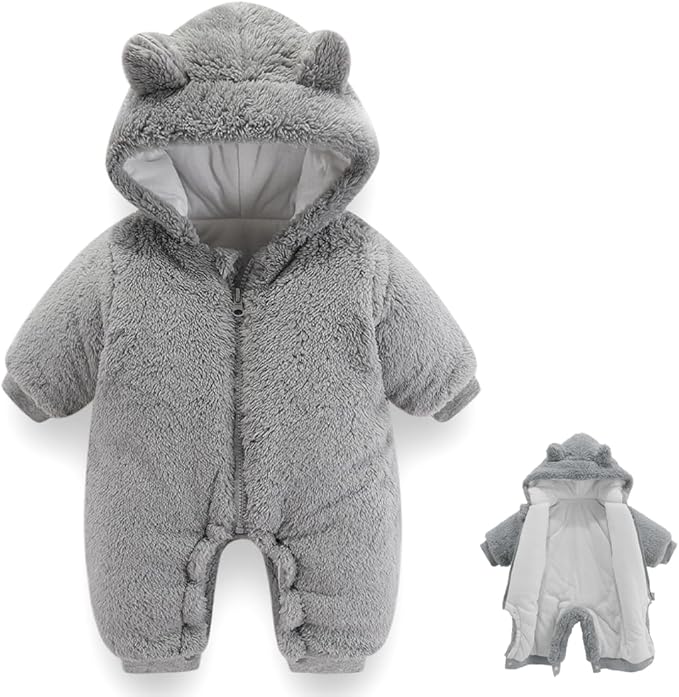 Newborn Baby Bear Outfit Suit Girls Boys Fleece Jumpsuit Romper Hooded Winter Snowsuit Clothes