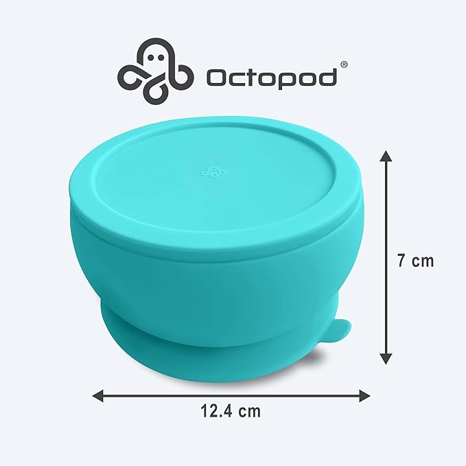 Octopod Silicone Baby Suction Bowl With Lid - Toddler & Baby Bowls, Baby Food Containers, Spill Proof Bowls For Toddlers, Suction Baby Bowls With Lids, Food Grade Silicone Bowls For Babies (Turquoise)
