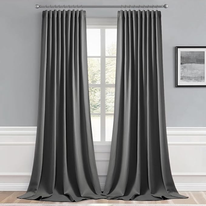 MIULEE Back Tab Grey Blackout Curtains 96 Inch Long 2 Panels Set for Living Room Bedroom, Rod Pocket/Pinch Pleated Long Thermal Insulated Room Darkening Light Blocking Floor to Ceiling Curtains/Drapes