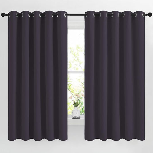 NICETOWN Blackout Bedroom Curtains 66 inches Long, Grommet Room Darkening Thermal Insulated Window Treatments for Home Office/Kids Room, Greyish Purple, 2 Panels, W66 x L66