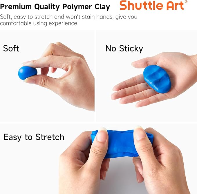 Shuttle Art Polymer Clay Kit - 60 Colors, 19 Tools, and 16 Accessories - Non-Toxic and Non-Sticky DIY Crafts for Kids and Adults