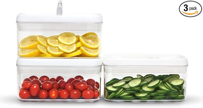 Felli Flip Tite Food Storage Container with Lid 4” RECTANGLE Airtight Ring Flip Lock Top, Stackable Acrylic Canister Set for Kitchen Fridge Pantry Organizer, Veggie Fruit Tea Bag Snack (1.1 qt)