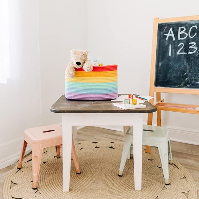 OrganiHaus 3-Pack Rope Rainbow Storage Baskets for Shelves | for Classroom and Nursery | Storage Bins & Toy Organizer for Baby Room