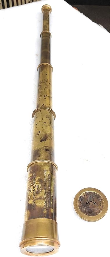 Rare Brass Telescope Spyglass - East India Company 1818 Tracker Vintage Pirate Spyglass Scope Antique 32" Large Handstitched Leather Gift Box (BT-EIC-32)