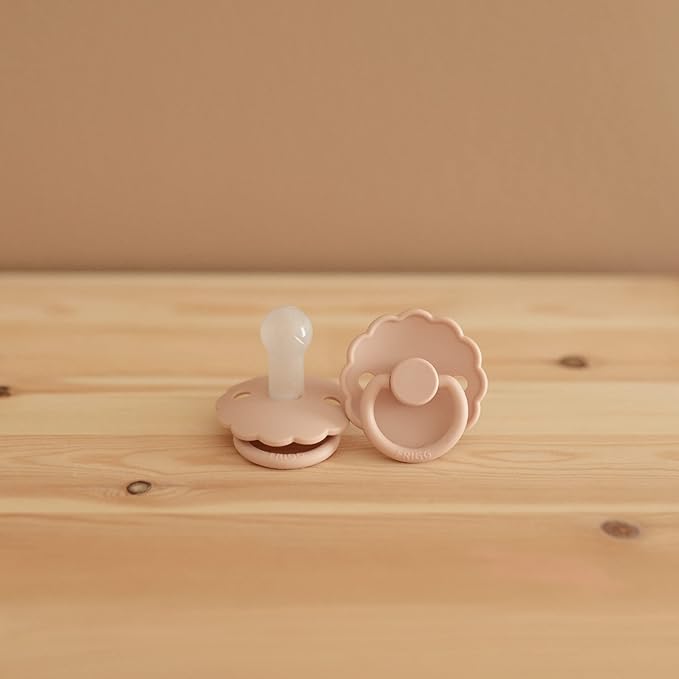 FRIGG Daisy SilkySoft Silicone Baby Pacifier | Made in Denmark | BPA-Free (Blush/Sage, 6-18 Months)