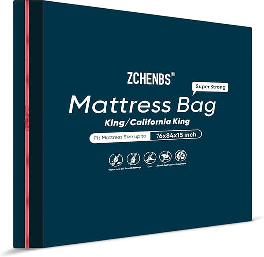 ZCHENBS® – Mattress Bags for Moving and Storage,Mattress Bag with Zippers,5 Mil Ultra-Thick Bed Bag,Waterproof,Anti-Tear,Heavy-Duty Mattress bag (Black, King/California King-(2 Pack))