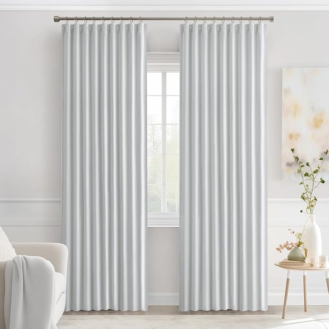 MIULEE Back Tab Light Blocking Curtains 84 Inch Length 2 Panels Set for Living Room Bedroom, Greyish White Rod Pocket/Pinch Pleated Thermal Insulated Room Darkening Blackout Curtains 84 Inches Long