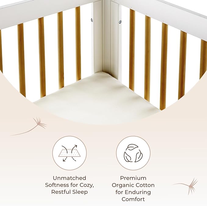 Organic Crib Mattress Protector - 100% Waterproof Crib Mattress Protector Pad with Soft Quiet & Breathable Triple Layer Protection - Fairtrade & GOTS Certified and Machine Washable (52"x28"x9”)