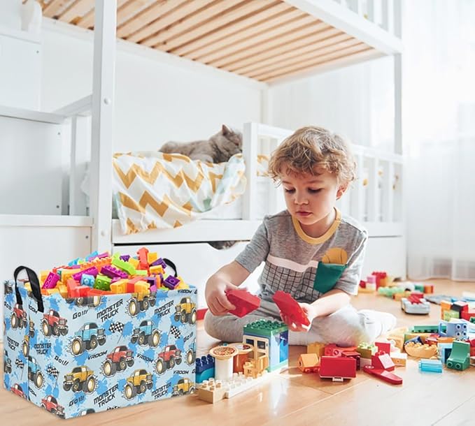 HIYAGON Rectangular Monster Truck Basket for Kids Baby Basket for Boys and Girls Cute Toy Storage Organizer Bin Box Truck Room Decor(Monster Truck)