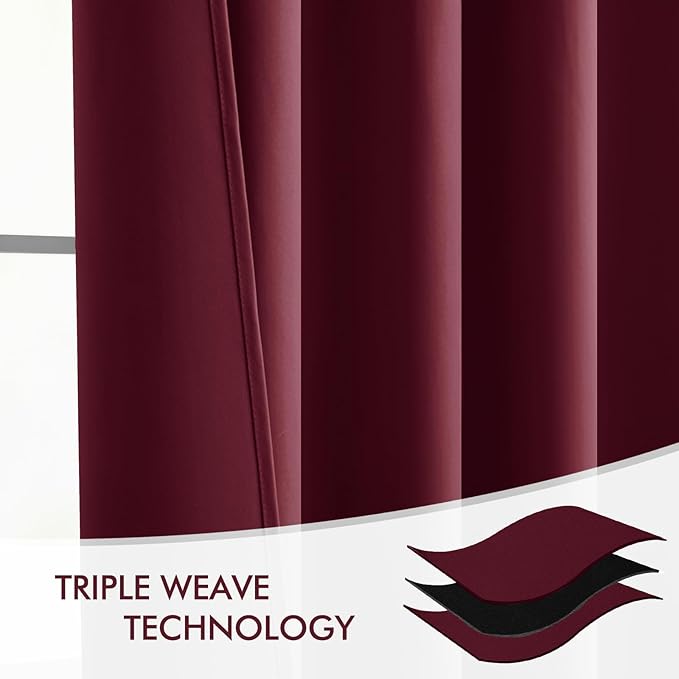 MIULEE Wine Red Back Tab Blackout Curtains 84 Inch Length 2 Panels Set for Living Room Bedroom Privacy, Rod Pocket/Pinch Pleat Thermal Insulated Room Darkening Pleated Light Blocking Drapes