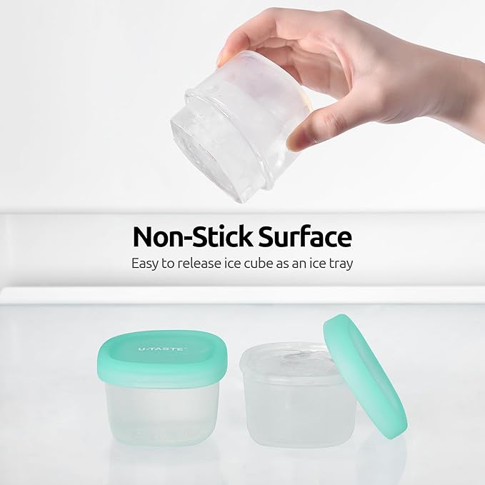 U-Taste 3oz 6oz Small Storage Containers: Food Grade Liquid-Silicone Freezer Box with Airtight Lid, Microwave Safe with Clear Measurements, Reusable for Meal Prepping Portion (Set of 4, Aqua Sky)
