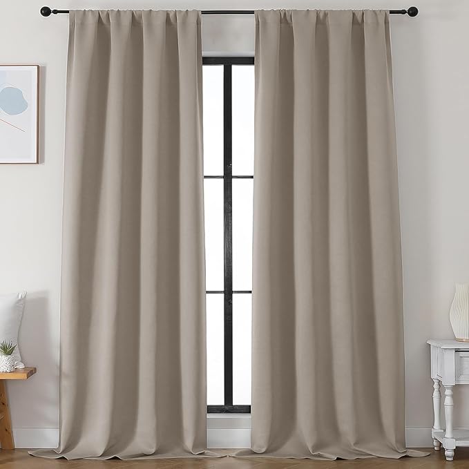 Simplebrand Stone Blackout Curtains for Bedroom 96 Inches Long 2 Panels, Solid Thermal Insulated, Energy Saving Living Room Window Treatment Curtains Blackout Drapes, W50 x L96 Inch, Stone