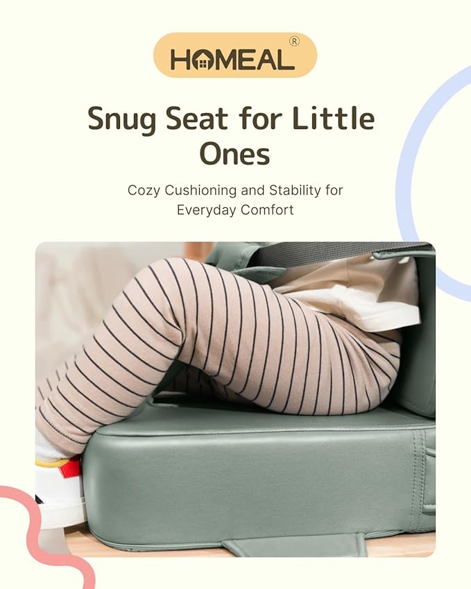 HOMEAL Booster Seat for Dining Table for Toddler Kid Baby, Adjustable Kids Breathable Booster Seat for Kitchen with Backrest and Adjustable Straps, Sage