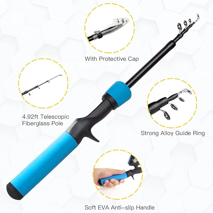 Kids Fishing Pole Kit, 59'' Telescopic Rod and Reel Beginner Combo with Spincast Reel,Tackle Box, Carrier Bag,Fishing Gear for Boys,Girls, Toddler,Youth