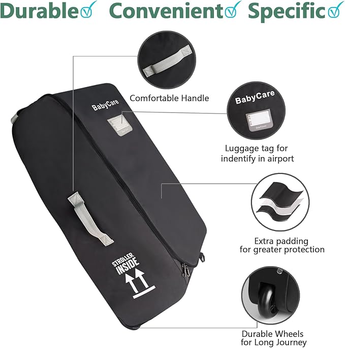 Stroller Travel Bag Compatible with UPPAbaby Vista, Vista V2, Cruz V2,Uppa-baby Bag With Wheels,Dual Handles,Luggage Tag for Airplane Flight Travel
