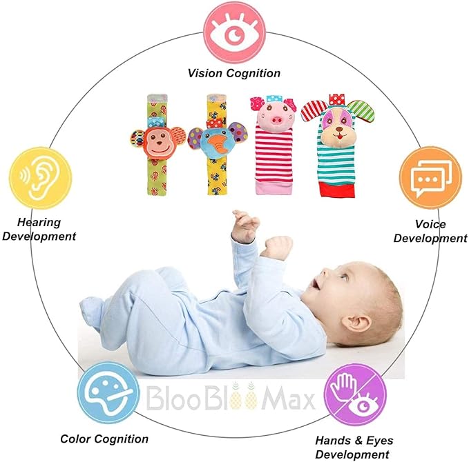 Wrist Rattles Foot Finder Rattle Sock Baby Toy, Rattle Toy, Arm Hand Bracelet Rattle, Feet Leg Ankle Socks, Activity Rattle Present Gift for Newborn Infant Babies Boy Girl Bebe (5 pcs-I)