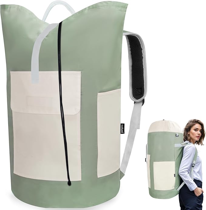 Laundry Bag Backpack, 125L Extra Large Travel with Shoulder Straps, Adjustable & Extendable Design, Laundry Hamper Bag with 3 Pockets for Laundromat, College, Travel, Camping (Green)