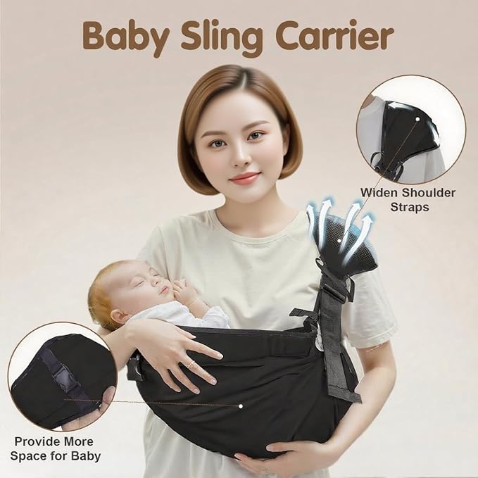 Baby Sling Carrier,Toddler Carrier, 2025 New Baby Sling with Waist Harness,Portable and Lightweight Sling,Non-Slip Hip Seat Carrying 25-60lbs(Black)