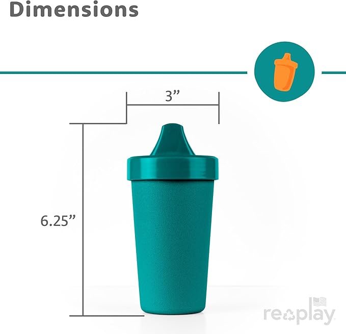 Re-Play Sippy Cups for Toddlers - 10 Oz. Reusable Spill Proof Cups for Kids, Dishwasher/Microwave Safe - Made in USA - Set of 4-3.13" x 6.25" - True Blue