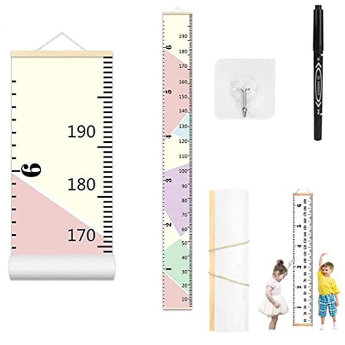 Growth Chart Wall Hanging, Portable Kids Wall Ruler Removable Height Measure Chart for Boys Girls Growth Ruler from Baby to Adult for Child's Room Decoration 79''7.9'' (Pink)