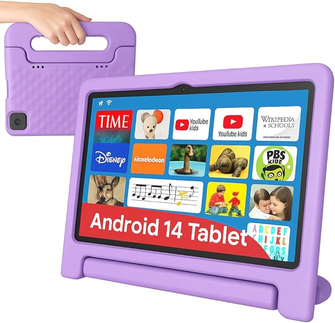 10.1" Kids Tablet Android 14 | 64GB Octa-Core 8GB RAM | Shockproof Case & Parental Control | 12H Fast Charge | HD Display w/Google Kids Space & Educational Apps | WiFi 6/Bluetooth/GPS | Ages 3-12